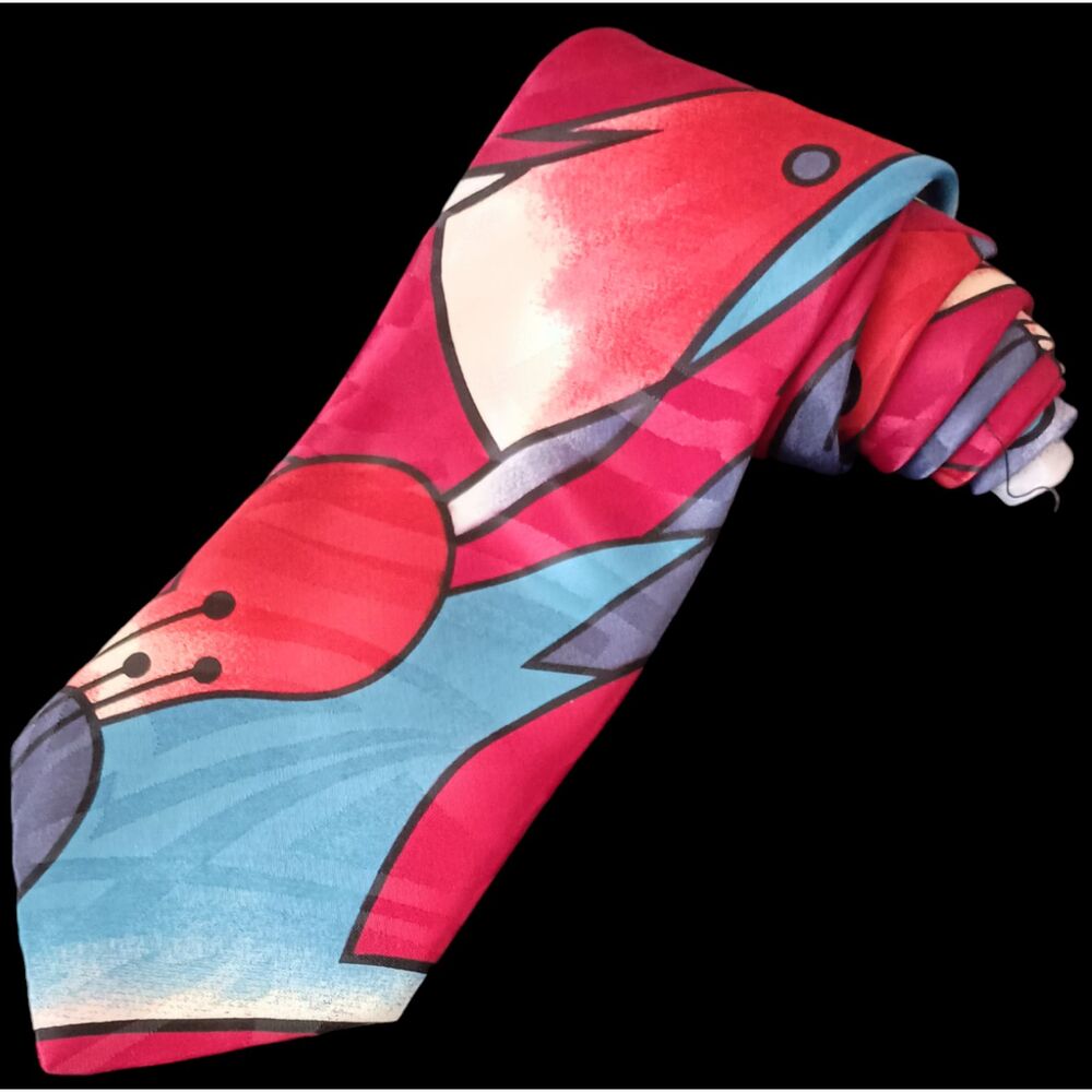 Vintage Manhattan Men's Tie 57 "x 3.5" Red Blue White Black Modern Art Necktie